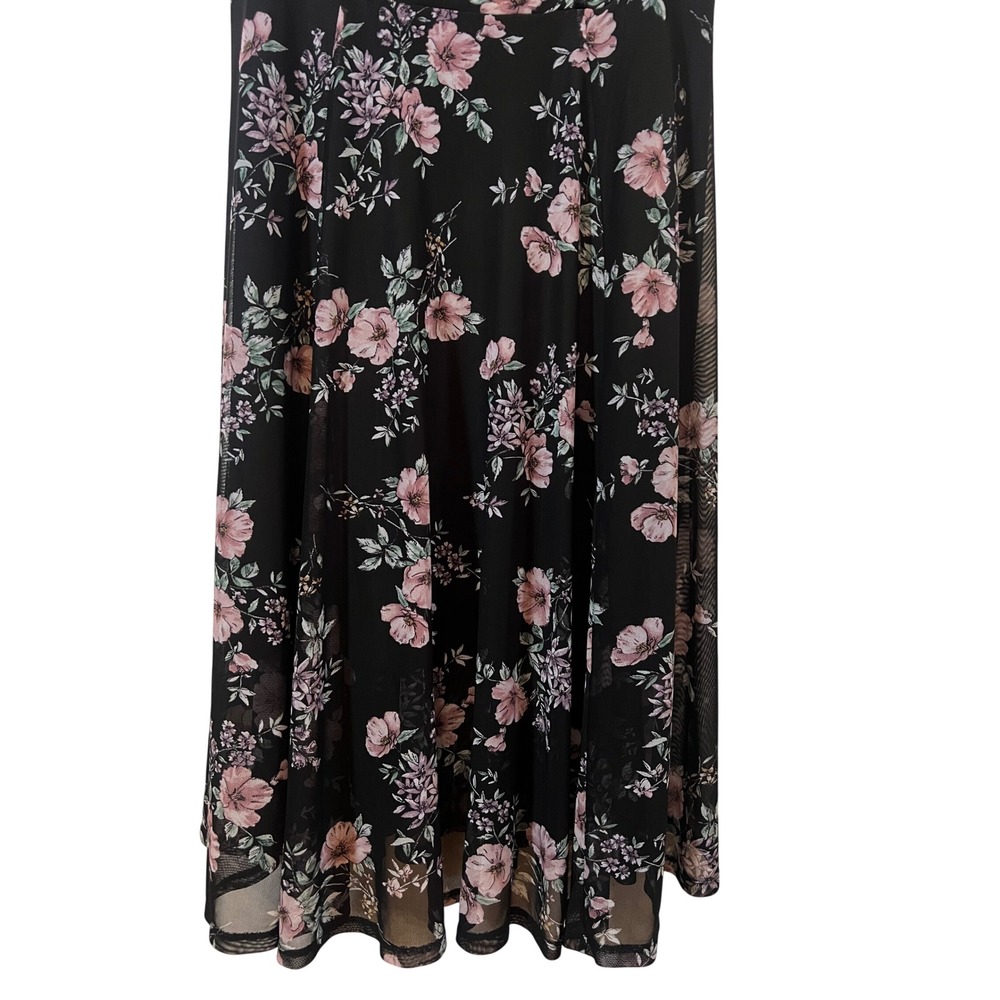 Torrid Midi Dress Size 2 Floral Mesh Cami Black Pink Surplice Neck - Picture 3 of 6